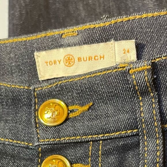 Tory BURCH High Waisted Button Fly Crop Jeans Size 24 Like New Gold Hardware - Picture 12 of 13